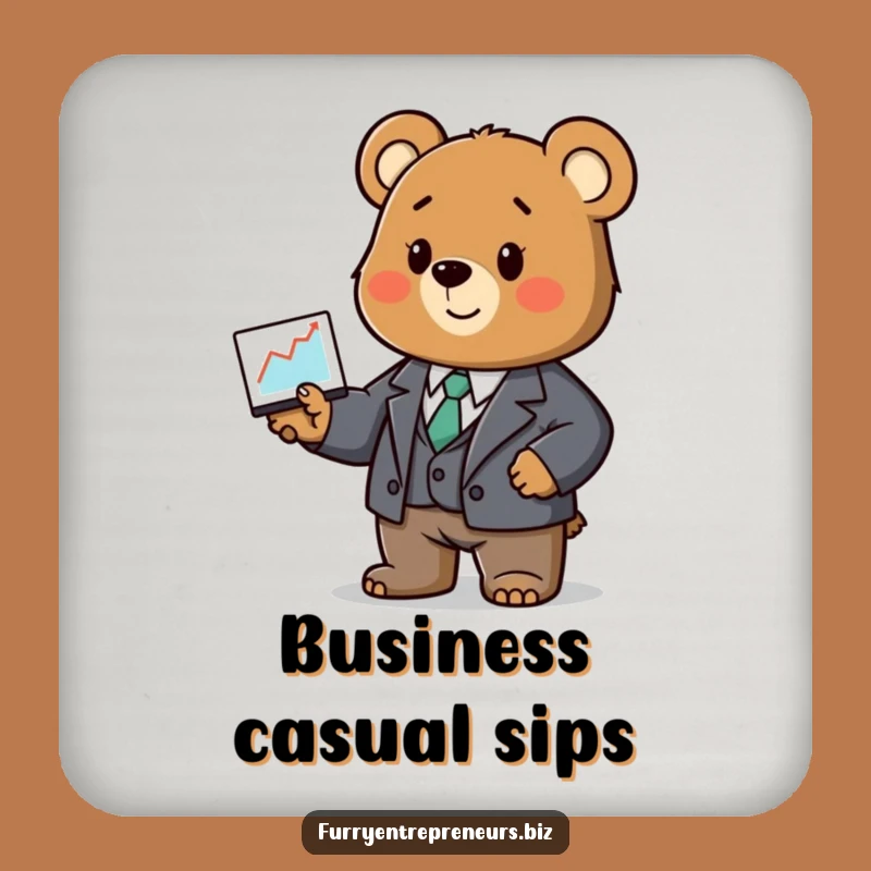 Funny Bear Business Graph Coaster: Protect Surfaces with Humor!