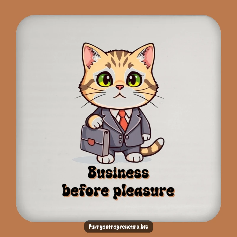 Funny Business Cat Coaster: Suited Feline Drink Protector Gift