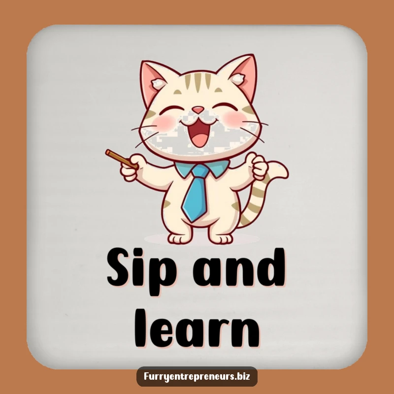 Funny Cat Professor Drink Coaster: Protect Surfaces with Feline Intellect