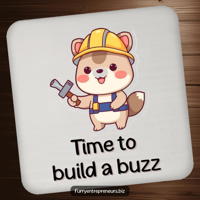 Funny Construction Animal Coaster: A happy animal in a construction helmet with a tool, adding handy protection to drinks, perfect as a funny gift.