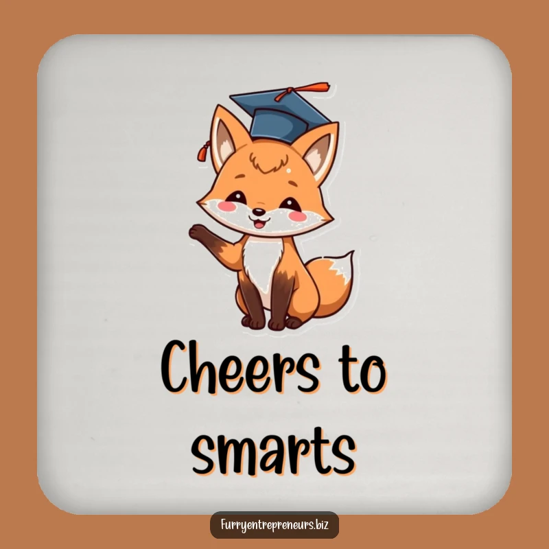 Funny Fox Graduation Coaster: Protect Surfaces with Cheerful Style
