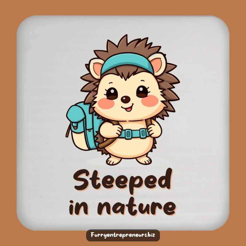 Funny Hedgehog Drink Coaster - Hiking Backpack Character Protector Gift