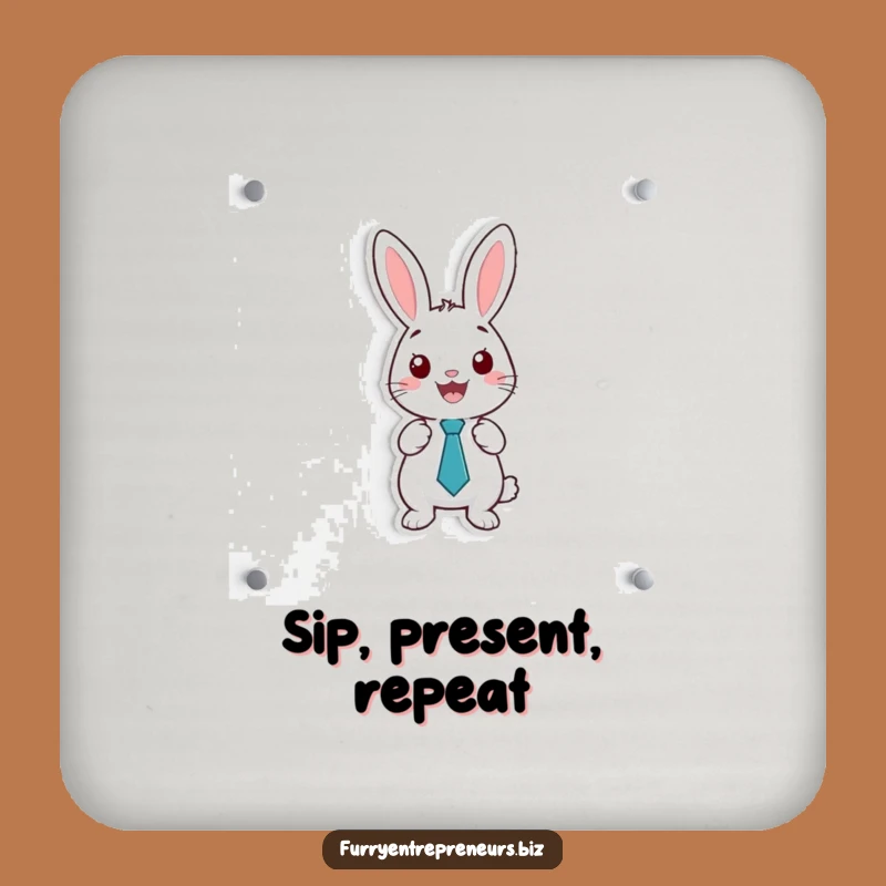 Funny Rabbit Presentation Coaster: Tiny Tie Rabbit Whiteboard Art, Unique Funny Gift!