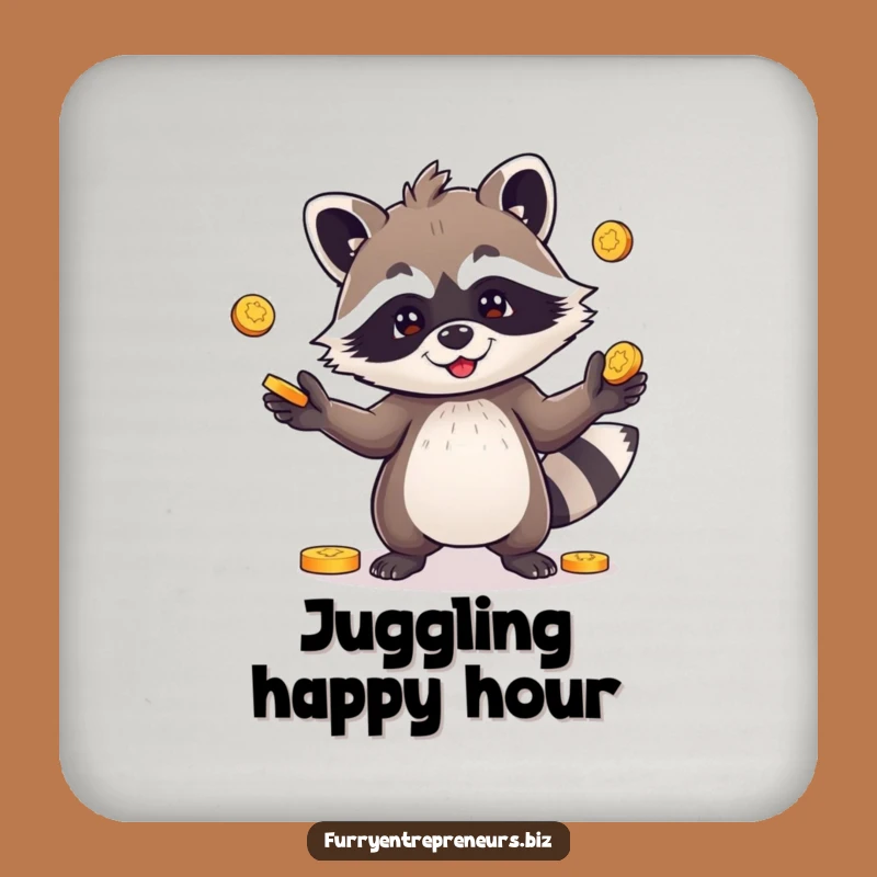 Funny Drink Coaster: Raccoon Juggling Coins - Protect Surface Humor Gift!