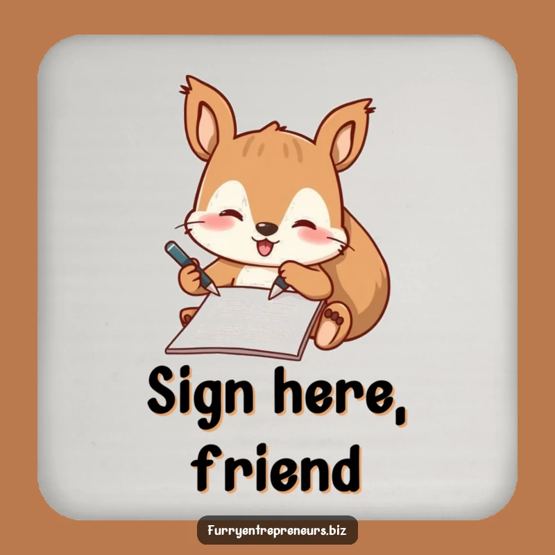 Funny Squirrel Signing Drink Coaster: Protect Tables with Hilarious Professionalism