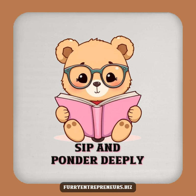 Funny Bear Reading Glasses Coaster Set - Protect Surfaces Hilariously