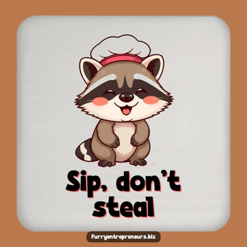 Funny Raccoon Chef Coaster Set: Protect Surfaces with Culinary Critter Flair