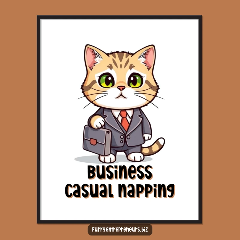 Funny Business Cat Poster: Suited Feline Wall Art Gift