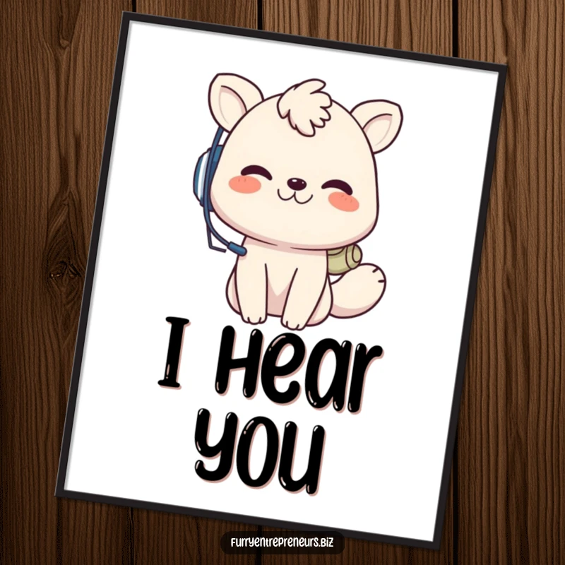 Funny animal call center poster, a playful creature with a headset grins while taking a call, ideal for humorous and welcoming wall art.