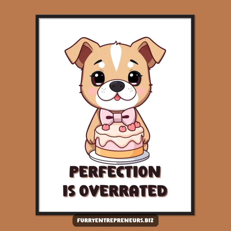Funny Determined Dog Poster: Lopsided Cake Art, Unique Funny Gift for Kitchen Decor