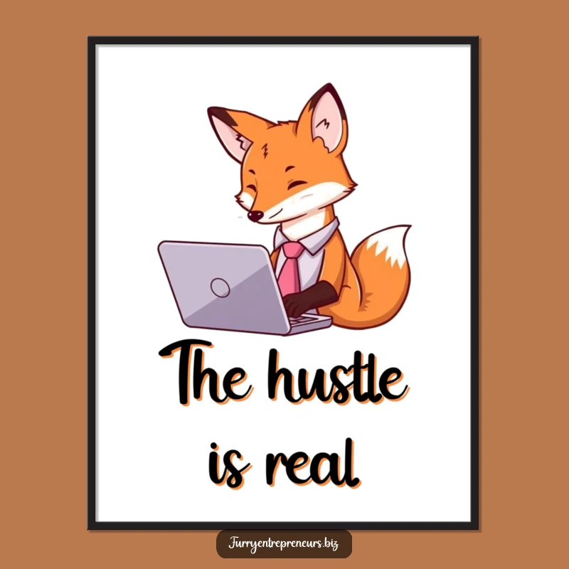 Funny Fox Tie Laptop Poster - Motivational Office Decor & Witty Art