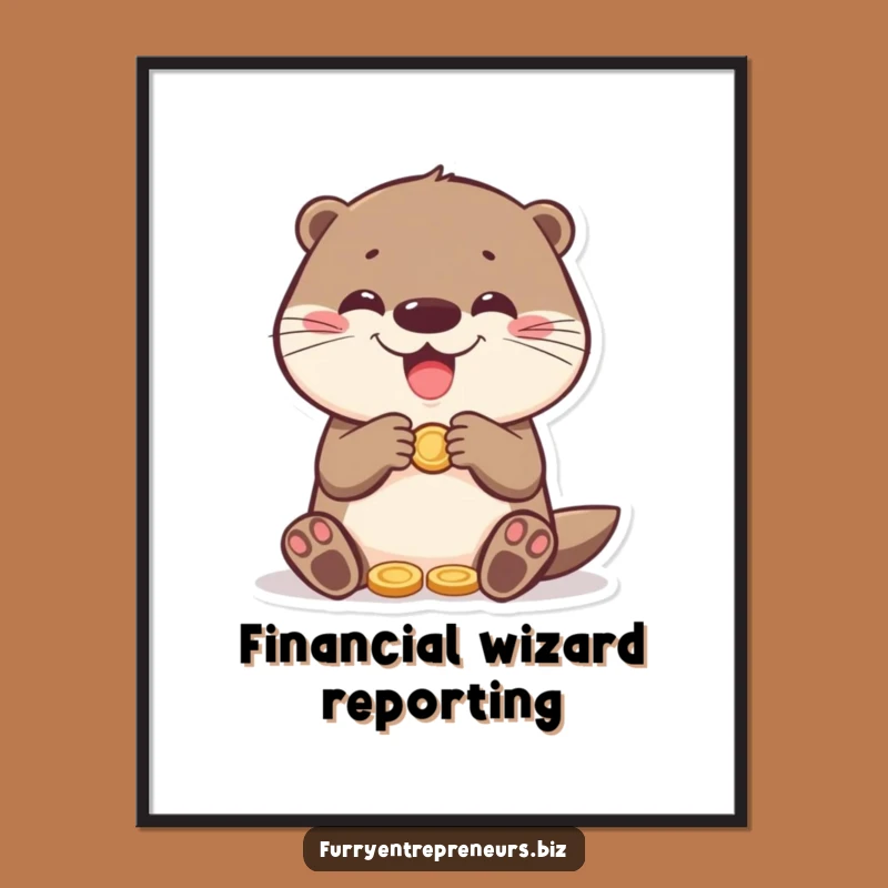 Funny Otter Counting Coins Poster: Brighten Your Walls with Humorous Art!