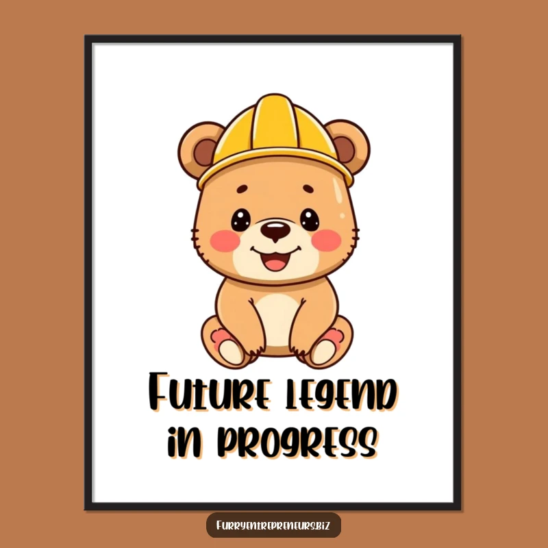 Funny Bear Cub Construction Poster - Happy Builder Wall Art for Kids