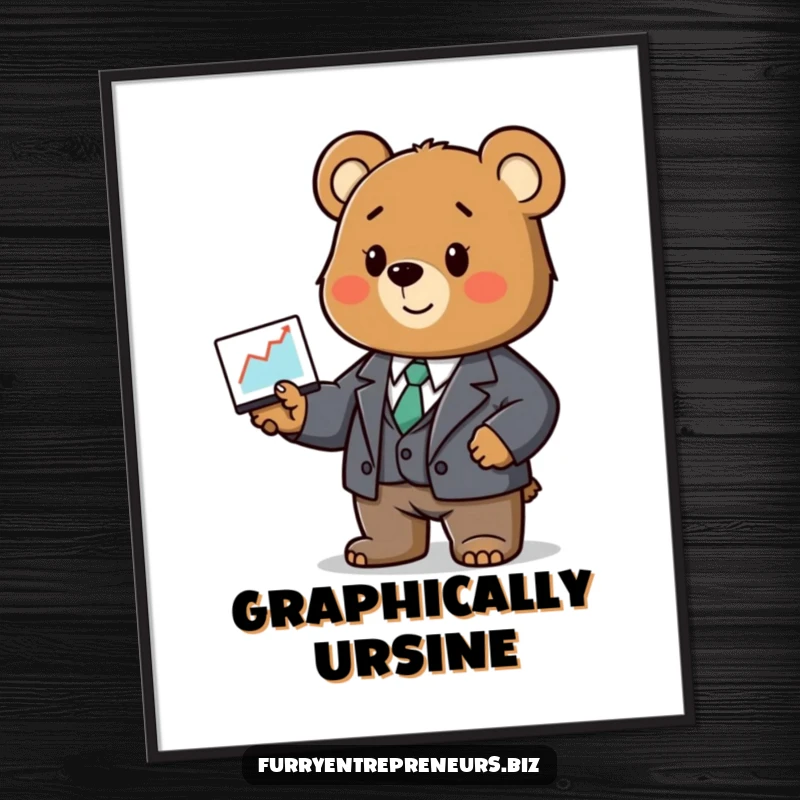 Funny bear poster, dressed in a miniature business suit, presenting a stock market graph.