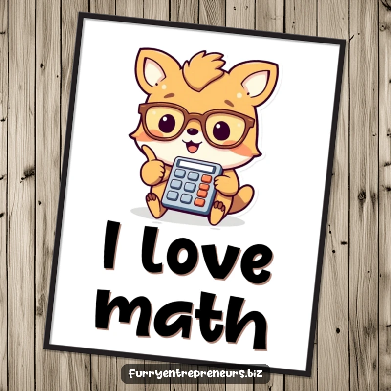 Funny animal accountant poster, a cheerful creature with glasses pointing at a small calculator, ideal for smart and humorous wall art.