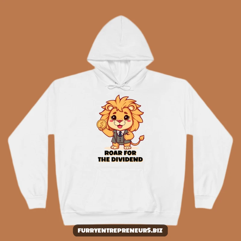 Funny Lion Suit Hoodie: Brave Business Beast in Tiny Suit Holding Coin, Cozy Gift!