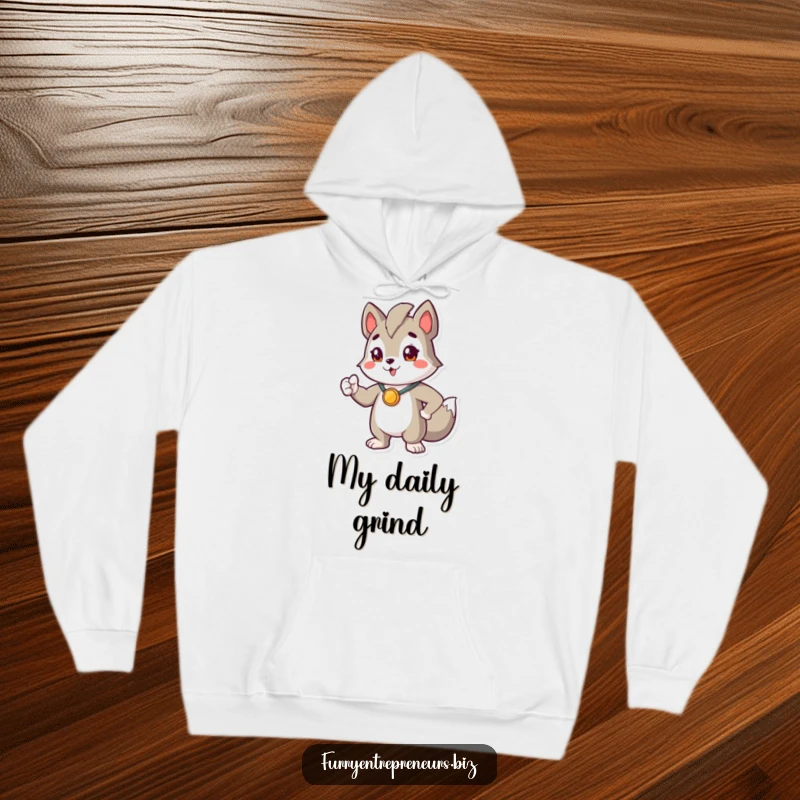 Funny hoodie featuring a proud animal character in a heroic stance, sporting a tiny medal, radiating success and joy.