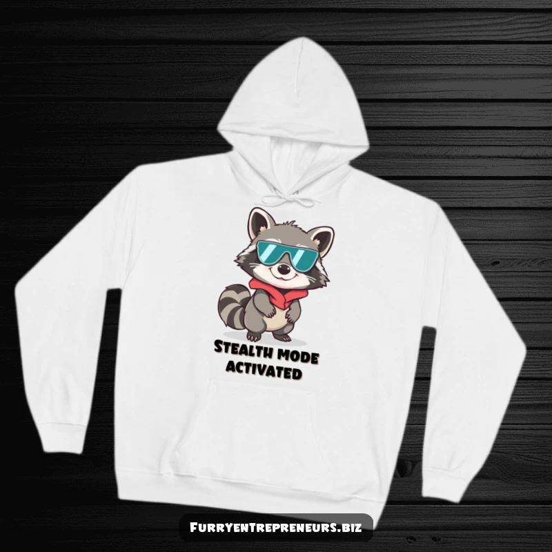 Funny raccoon in disguise, sneaking, spy hoodie, comfortable and mysterious, perfect funny gift.