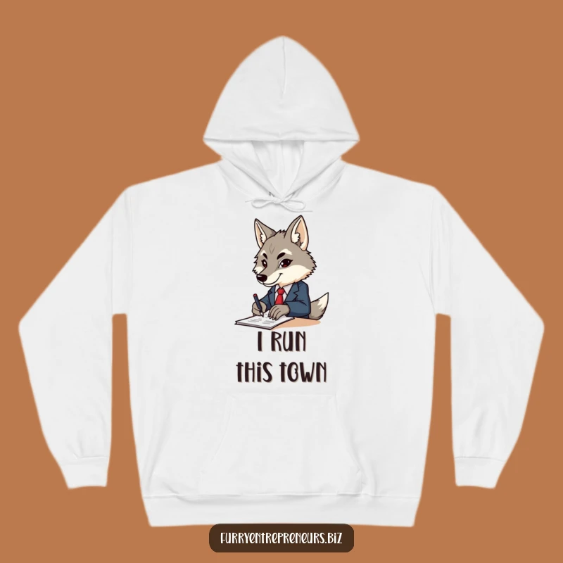 Funny Wolf Business Hoodie - Cozy & Determined Signing Papers Apparel
