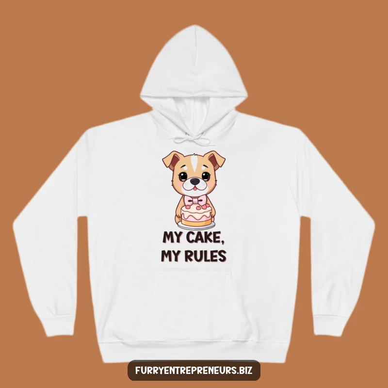 Funny Determined Dog Hoodie: Cozy Lopsided Cake Pup, Ultimate Funny Gift for Bakers