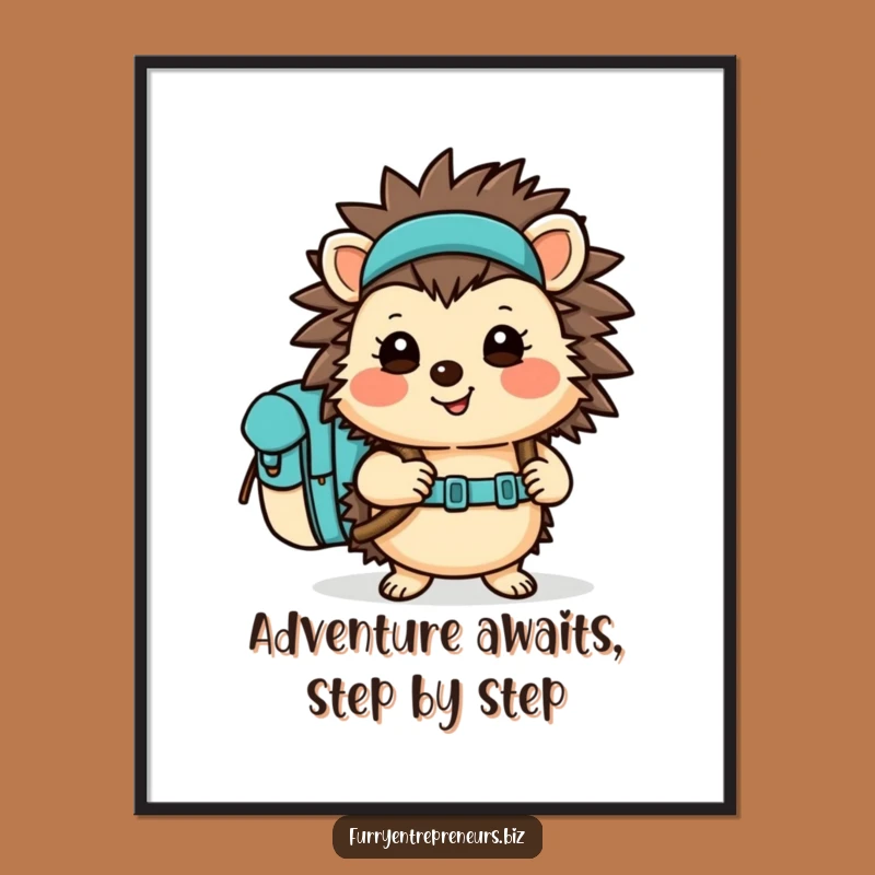 Free Printable Wall Art: Funny Hedgehog Hiker Adventure Downloadable Art