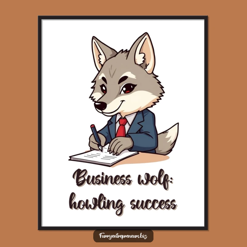 Free Printable Wall Art: Funny Wolf in Suit, Motivational Office Decor!