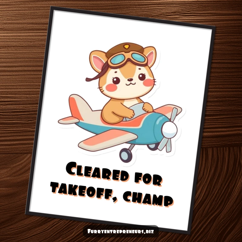 Funny Free Printable Wall Art: Mischievous animal wearing a pilot hat, flying a toy plane high in the sky.