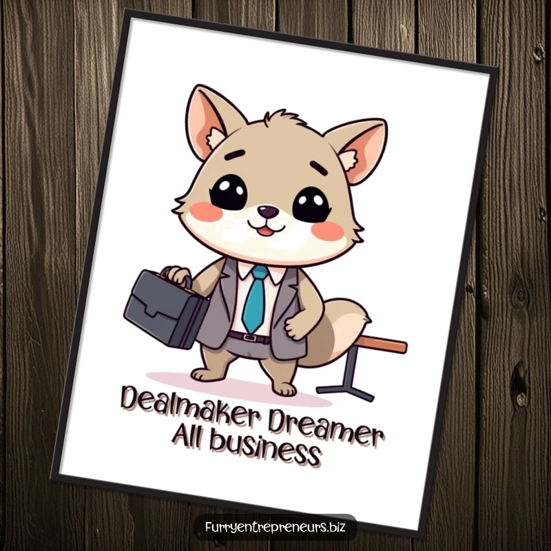 Funny Free Printable Wall Art: Smiling animal in suit confidently leads a tiny business meeting, inspiring motivation and laughter.