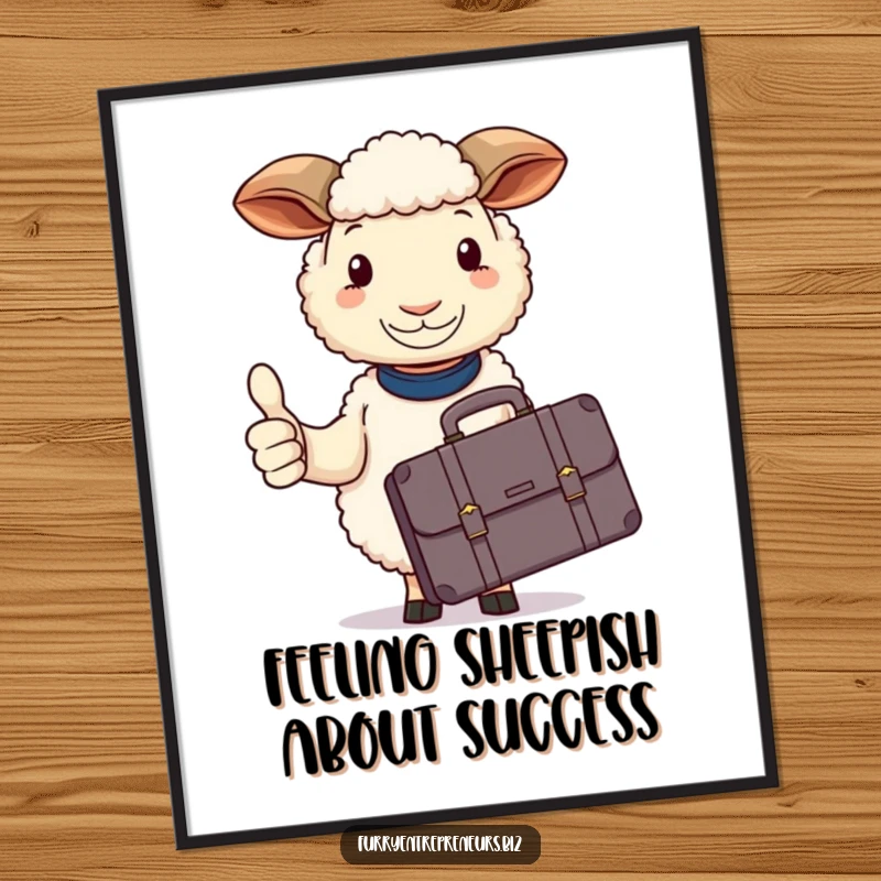 Funny Free Printable Wall Art: Sheep with a briefcase calmly gives a thumbs up, exuding quiet confidence.