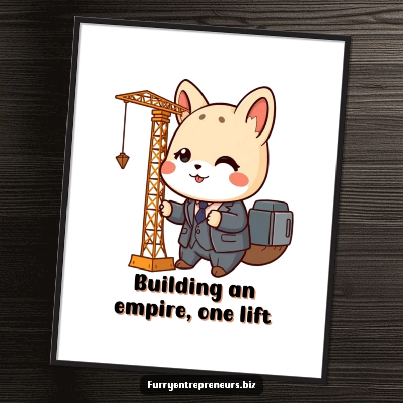 Funny Free Printable Wall Art: Suited animal operating a tiny crane, perfect for office decor.