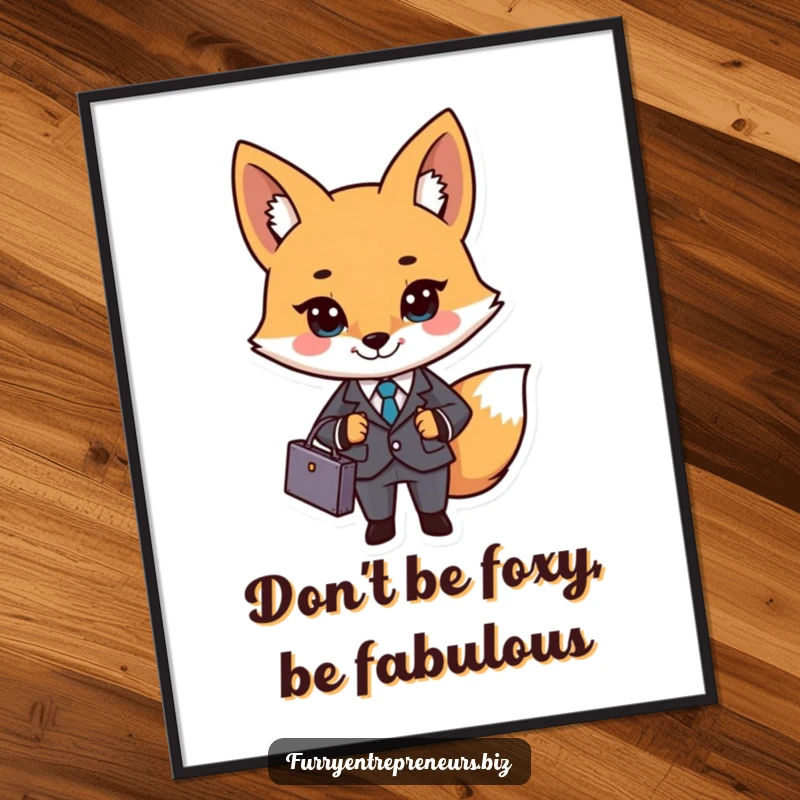Funny Free Printable Wall Art: A stylish fox in a business suit and tie, holding a briefcase with confidence.