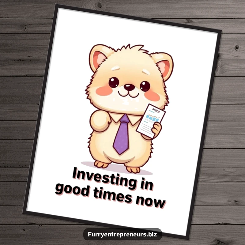Funny Free Printable Wall Art: Fluffy animal in a tie presenting a stock chart, perfect office decor.