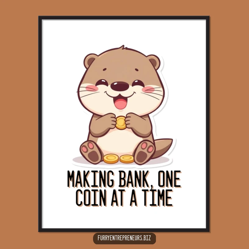 Free Printable Wall Art: Funny Otter Counting Coins Laughing, DIY Home Decor Download