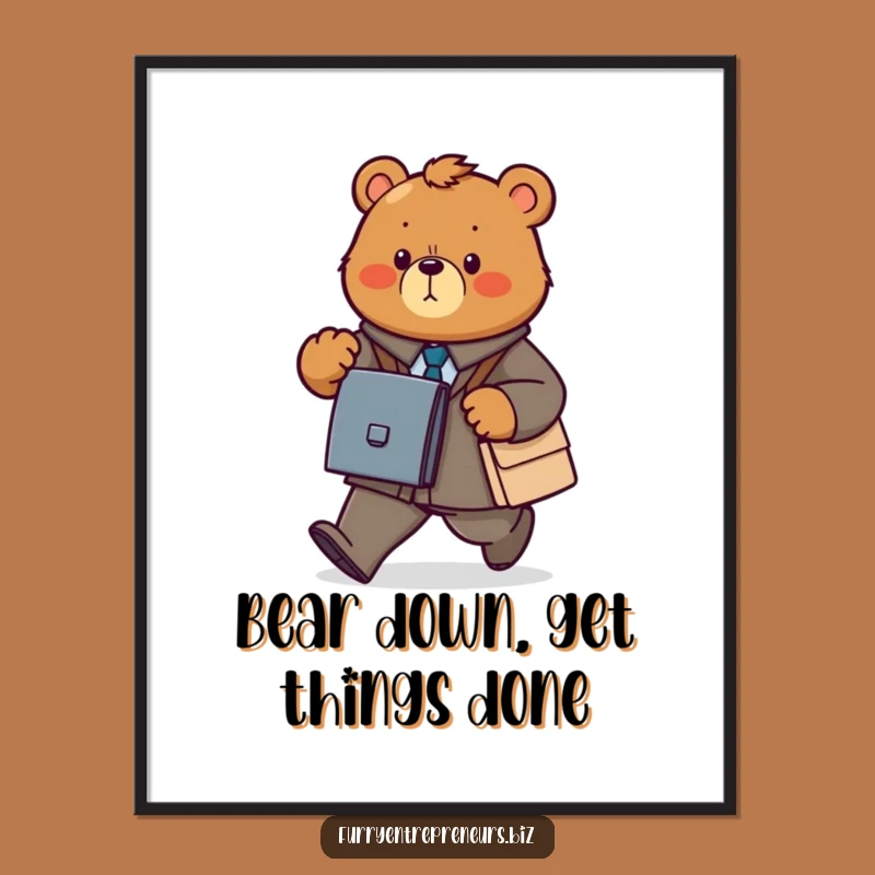 Funny Free Printable Bear Wall Art: Power Walking Briefcase Printable Decor Downloadable Gift