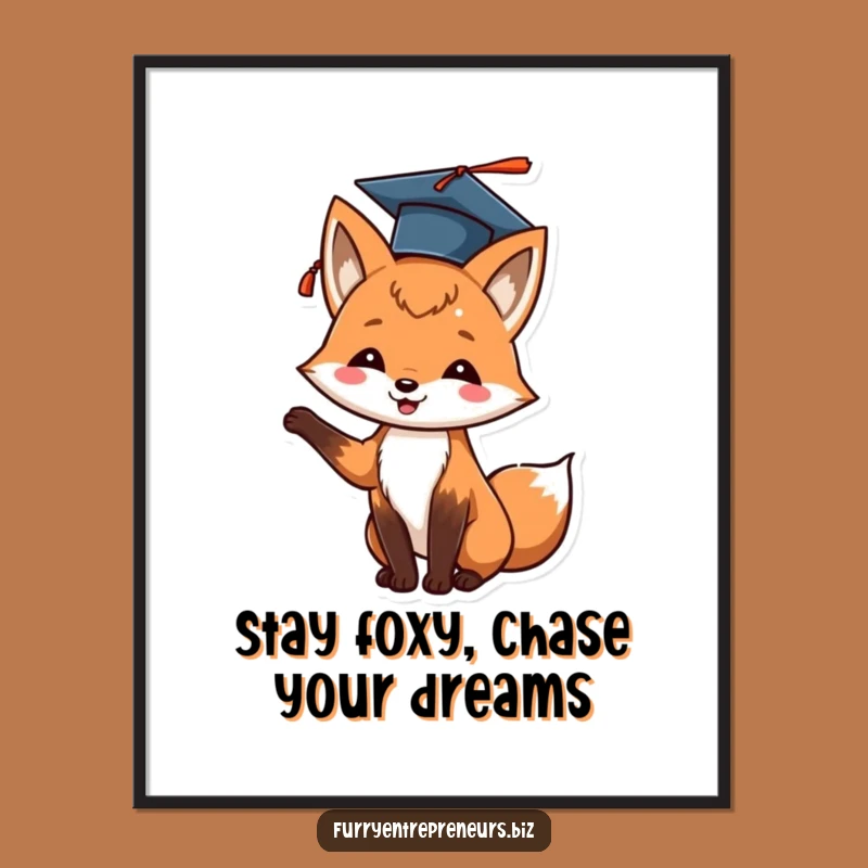 Funny Free Printable Fox Wall Art: Graduation Cap Toss Printable Decor Downloadable Gift