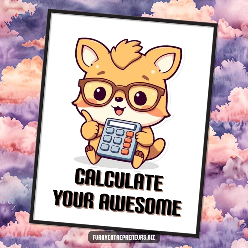 Funny Free Printable Wall Art: Cheerful animal in glasses points at a tiny calculator, celebrating intellect and humor.