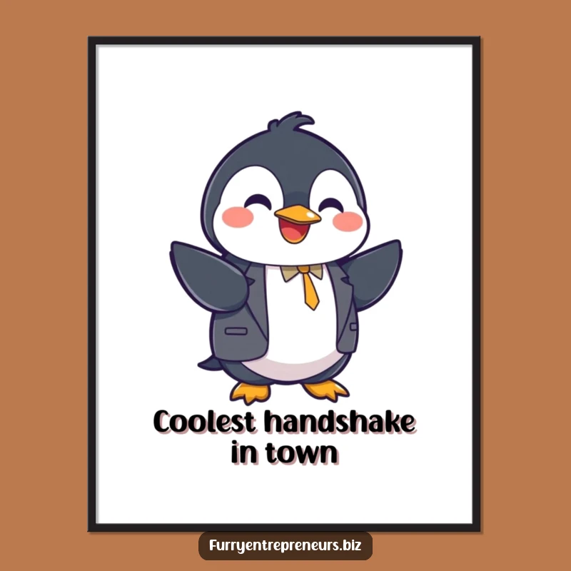 Funny Free Printable Wall Art: Penguin Handshake, Humorous Downloadable Decor