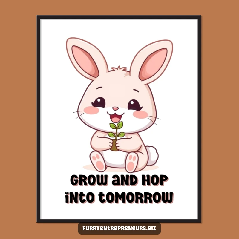 Funny Free Printable Rabbit Wall Art: Seedling Growth Printable Decor Downloadable Gift
