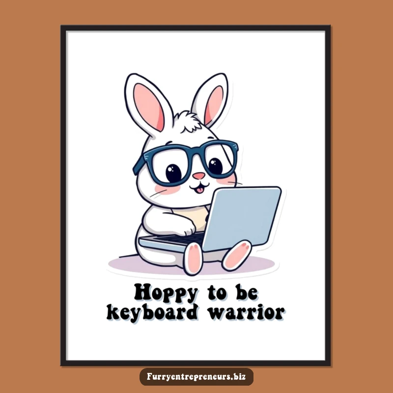 Funny Free Printable Wall Art: Typing Rabbit with Glasses DIY Downloadable Decor