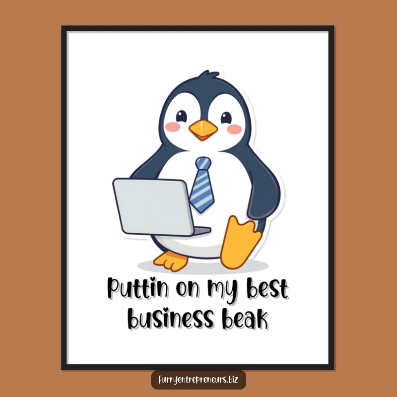 Free Printable Wall Art: Penguin with Tie Laptop Decor for Your Funny Office Downloadable