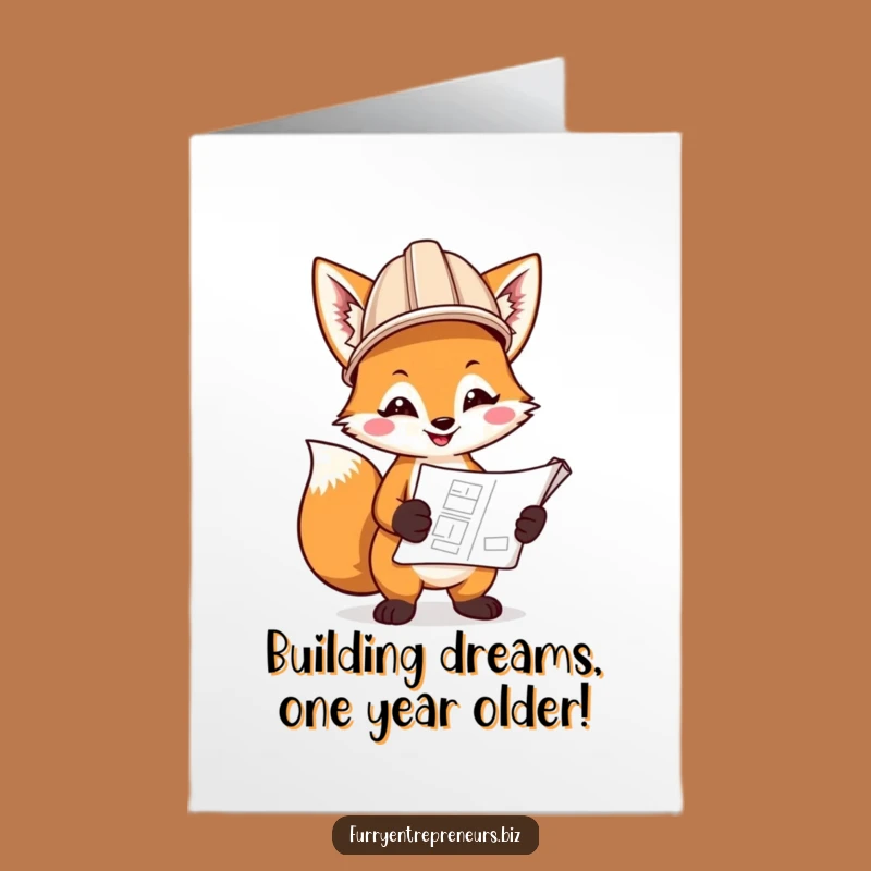Free Printable Birthday Card: Funny Fox Construction Worker Blueprint - Hilarious DIY Gift