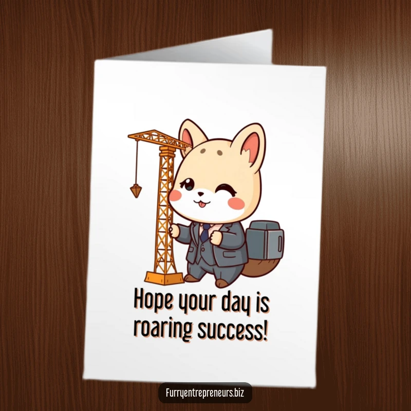 Funny Free Printable Birthday Card: Animal in a business suit operating a tiny crane, a humorous gift.