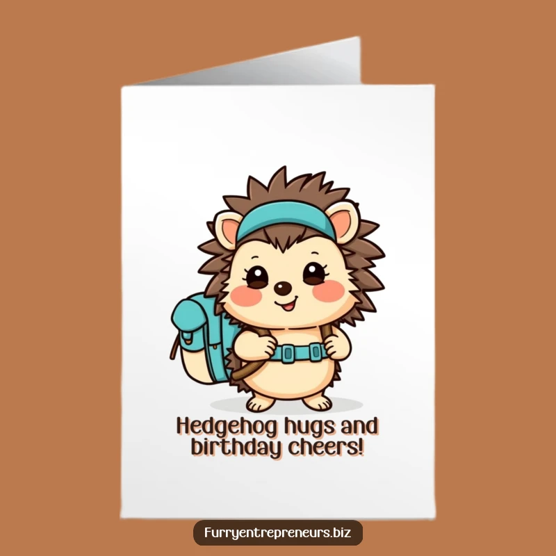 Free Printable Birthday Card: Funny Hedgehog Hiker Delivering Joyful Wishes