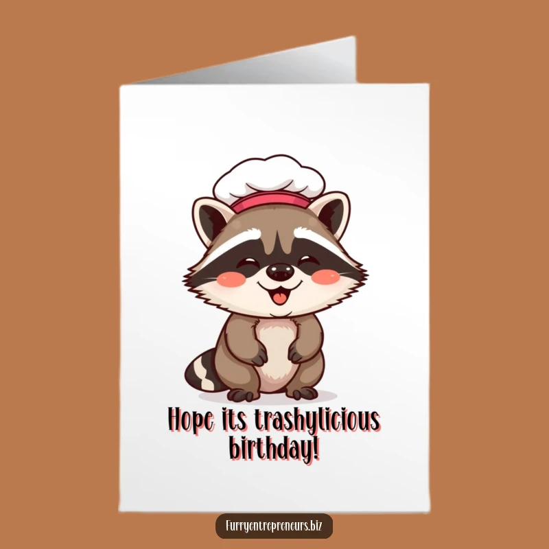 Free Printable Birthday Card: Giggling Chef Raccoon Funny Downloadable Gift for Food Lovers