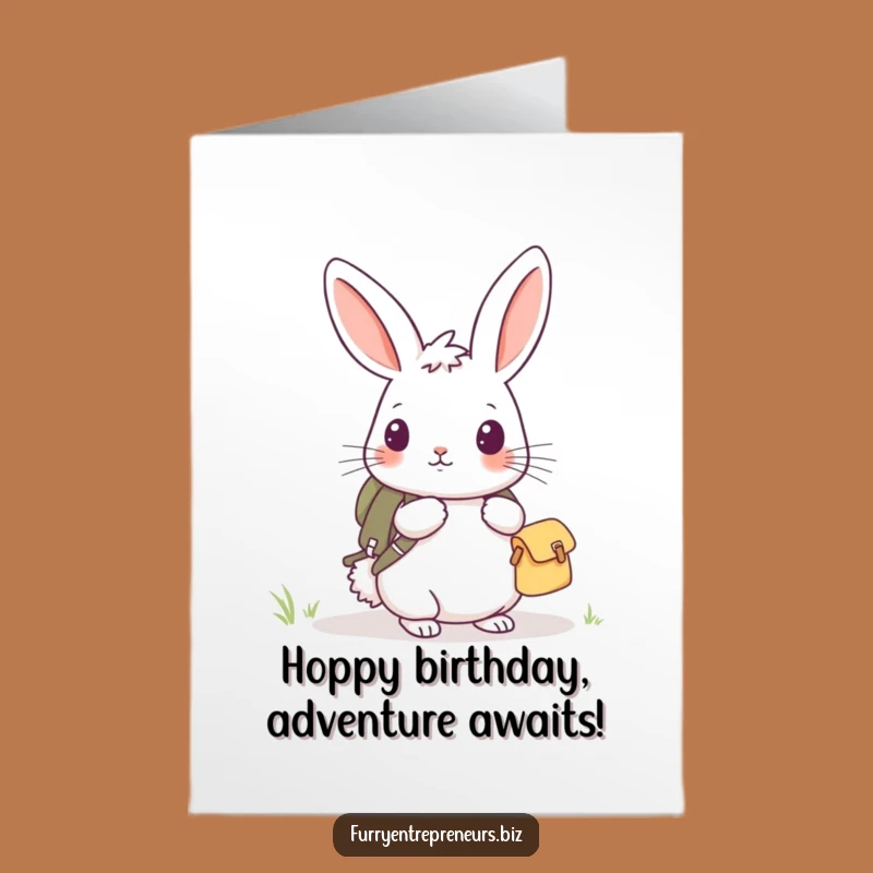 Free Printable Birthday Card: Rabbit Explorer Backpack Funny Downloadable Gift