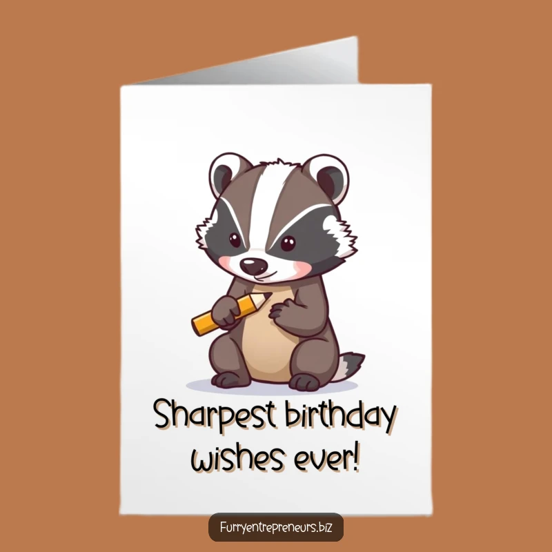 Free Printable Birthday Card: Focused Badger Sharpening Pencil, Funny Downloadable Gift
