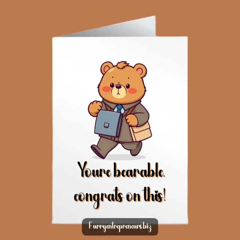Free Printable Bear Congrats Card: Funny Power Walking Briefcase Printable Greeting Card Downloadable Gift