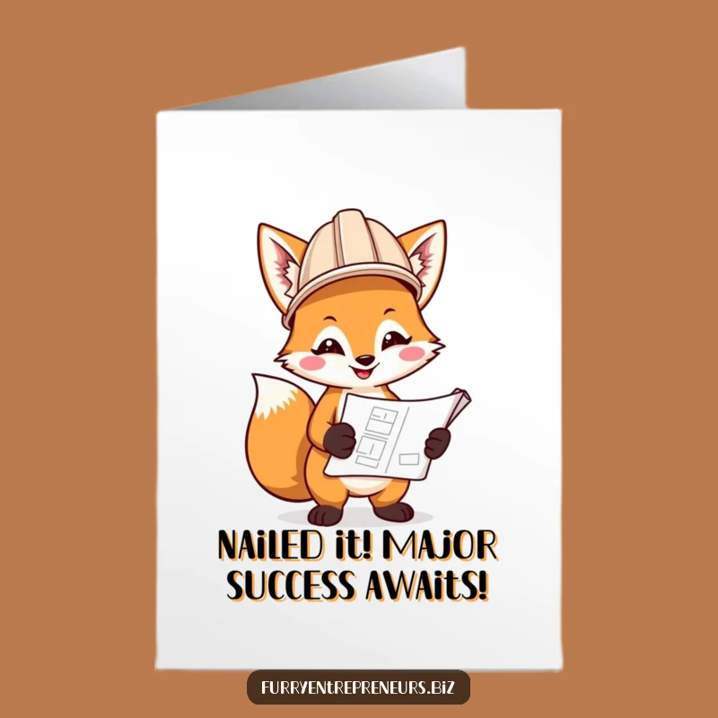 Free Printable Congrats Card: Fox Builder Blueprint - Funny DIY Achievement Gift