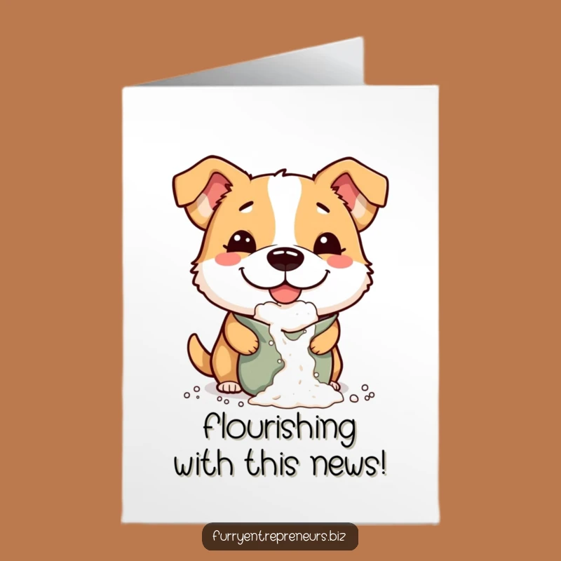 Free Printable Congrats Card: Mischievous Flour Dog, Hilarious Downloadable Dog Gift