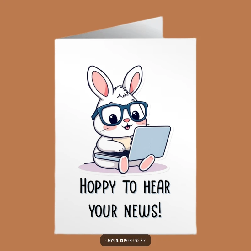 Free Printable Congratulations Card: Typing Rabbit Achieving Goals DIY Gift